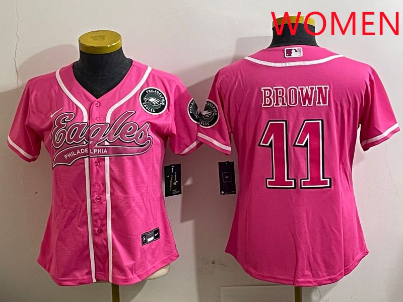 Women Philadelphia Eagles #11 Brown Pink Jointly Name 2025 Nike Limited NFL Jersey style 7